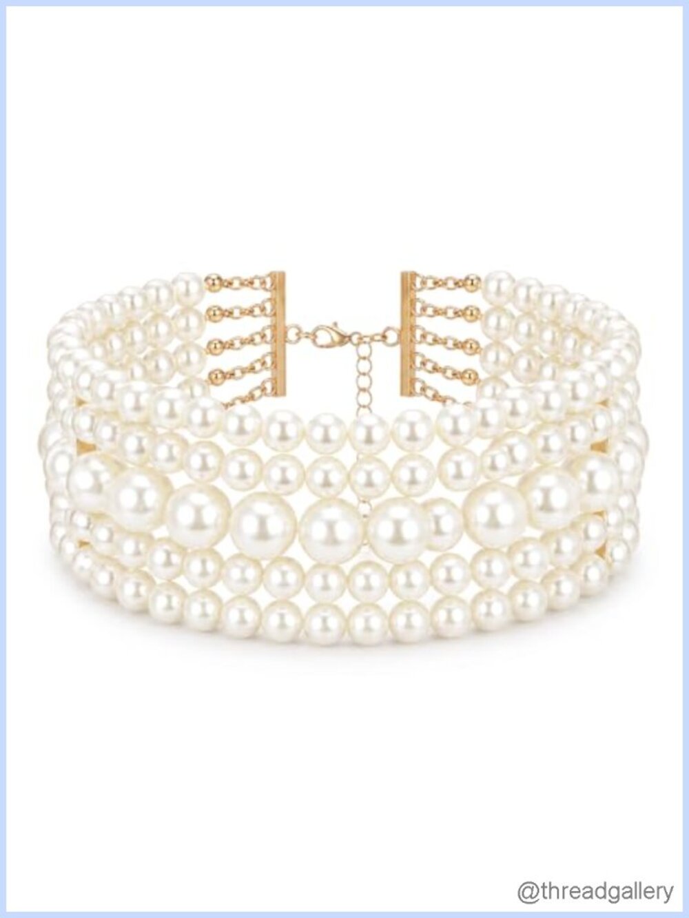 Chunky Pearl Necklace Multi Strands Vintage Choker Adjustable